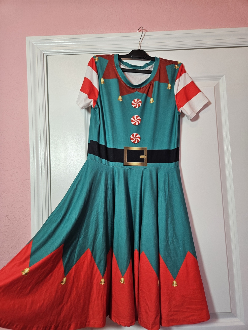 Festive Teal and Red Elf Costume Dress - Kids